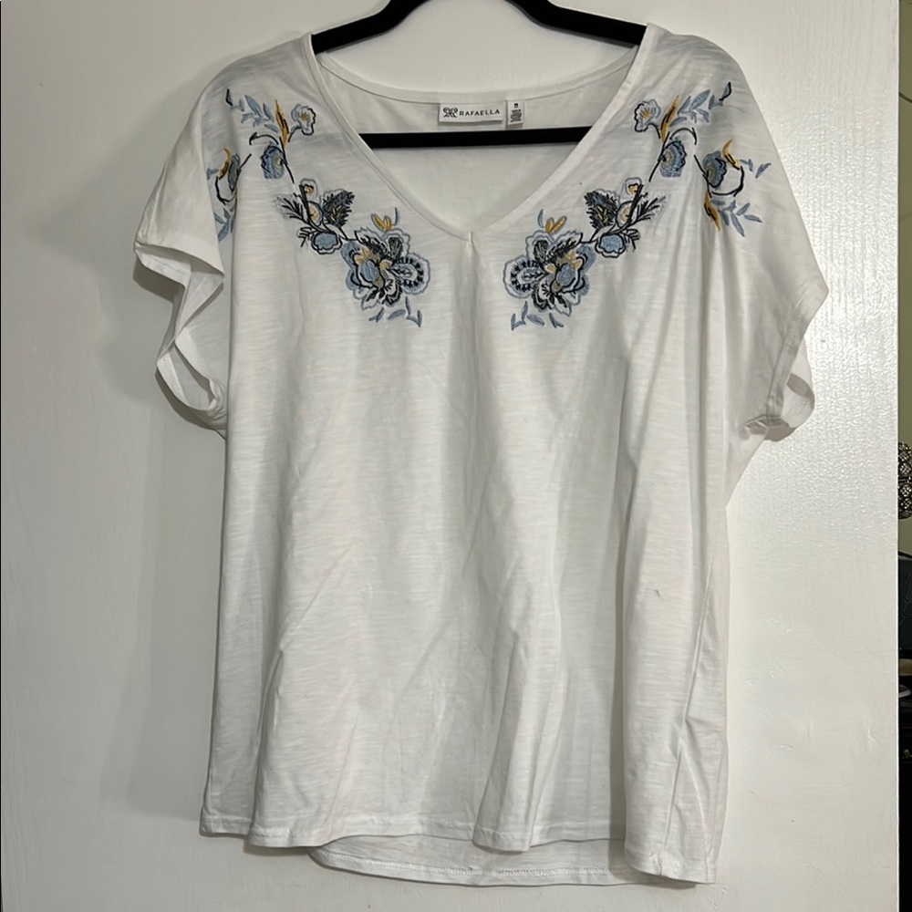 Rafaella White and Blue Short Sleeve Tee